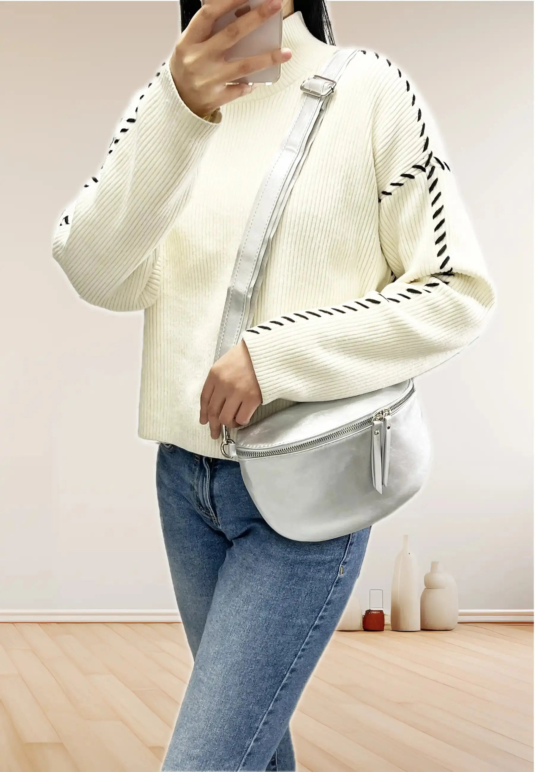 Flora & co Sac banane bandoulière femme irisé argent