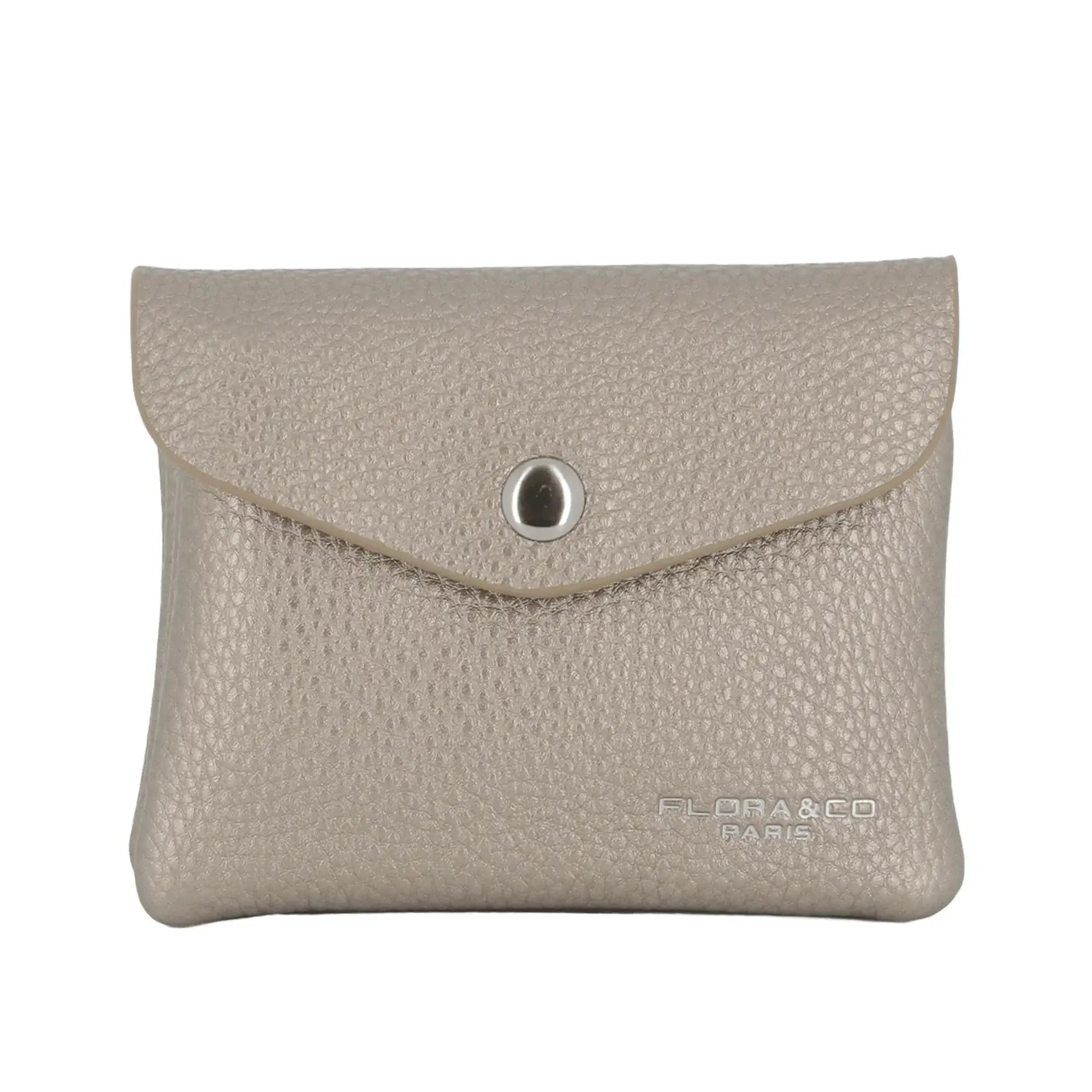Flora & co Porte-monnaie cartes femme magnétique taupe métal