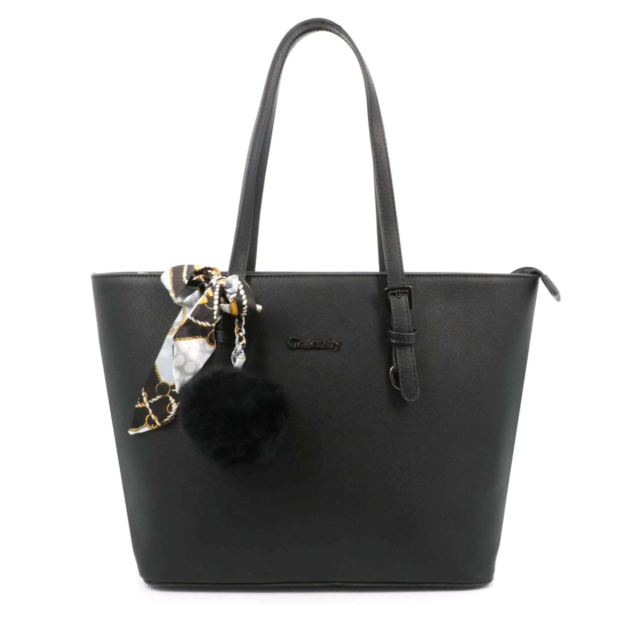 Gallantry Sac cabas femme a4 pompon fourlard noir