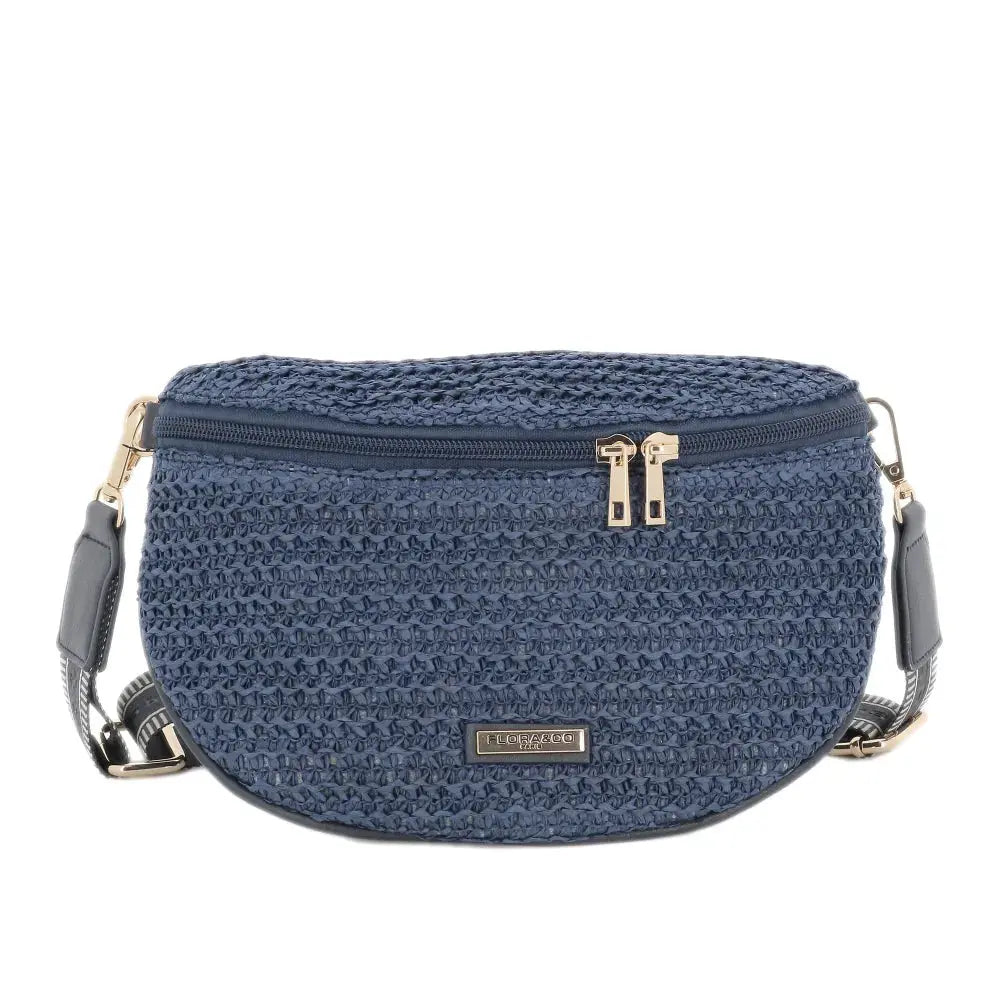 Sac banane paille tressé Bleu Flora & co