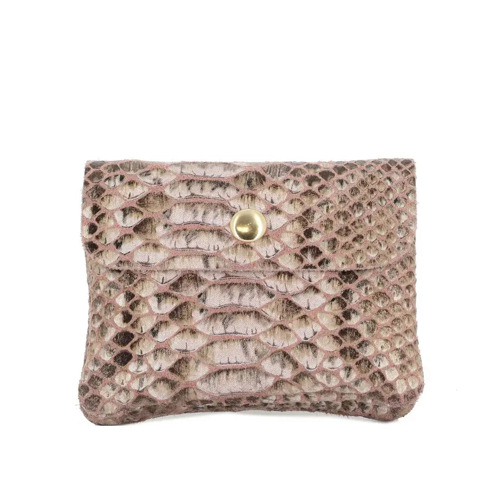 Porte-connaie cartes court cuir python Rose main image
