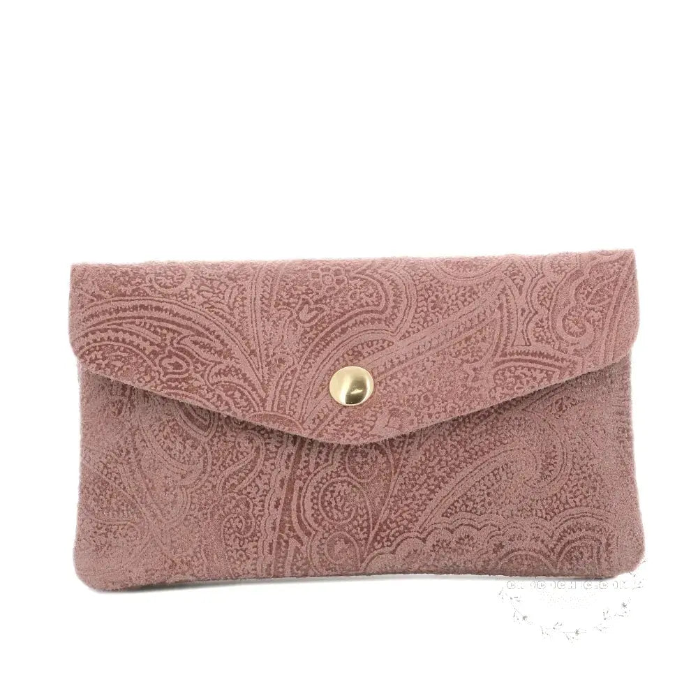Porte-monnaie mi-long suédé embossé Rose main image