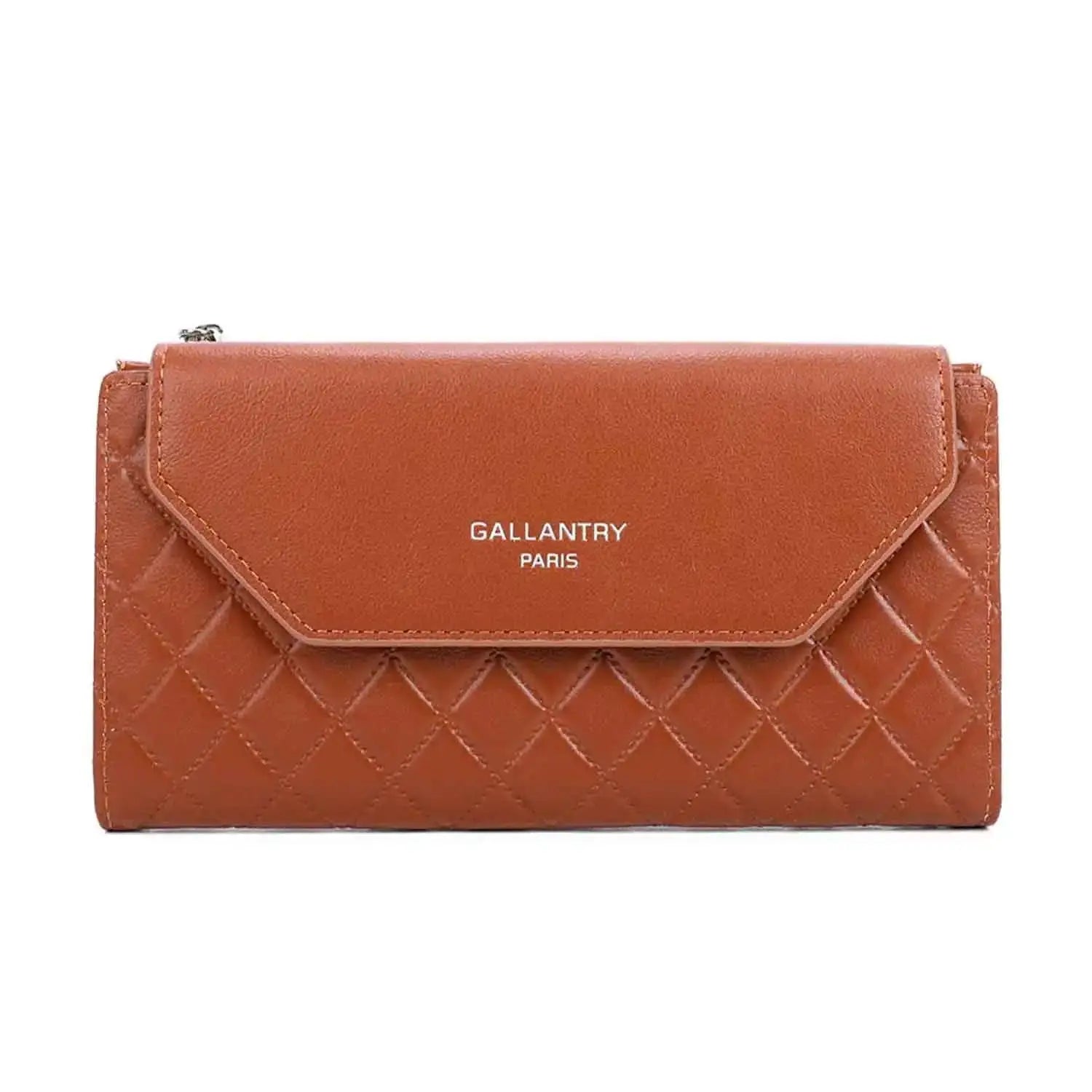 Gallantry Portefeuille longue tri-pli pu cuir matelassé camel