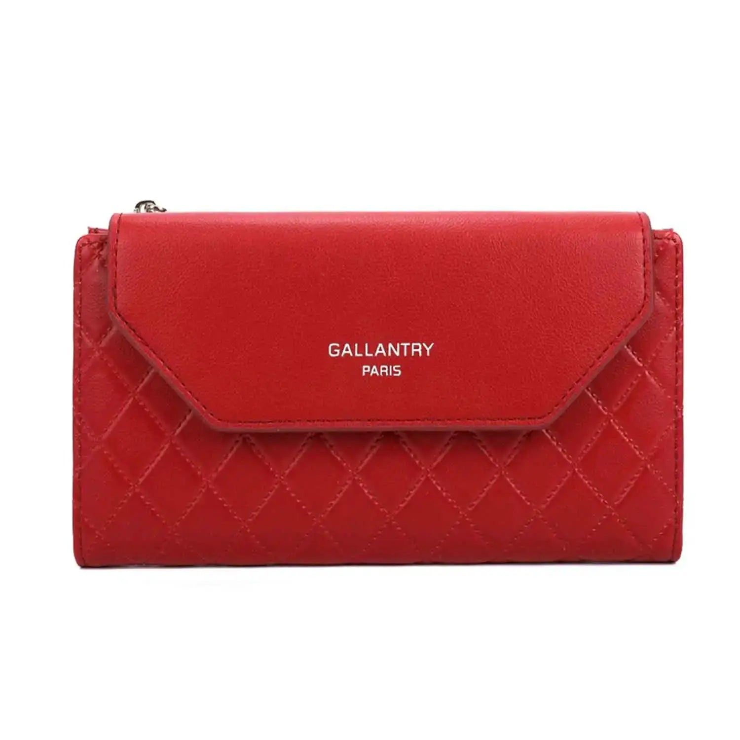 Gallantry Portefeuille longue tri-pli pu cuir matelassé rouge