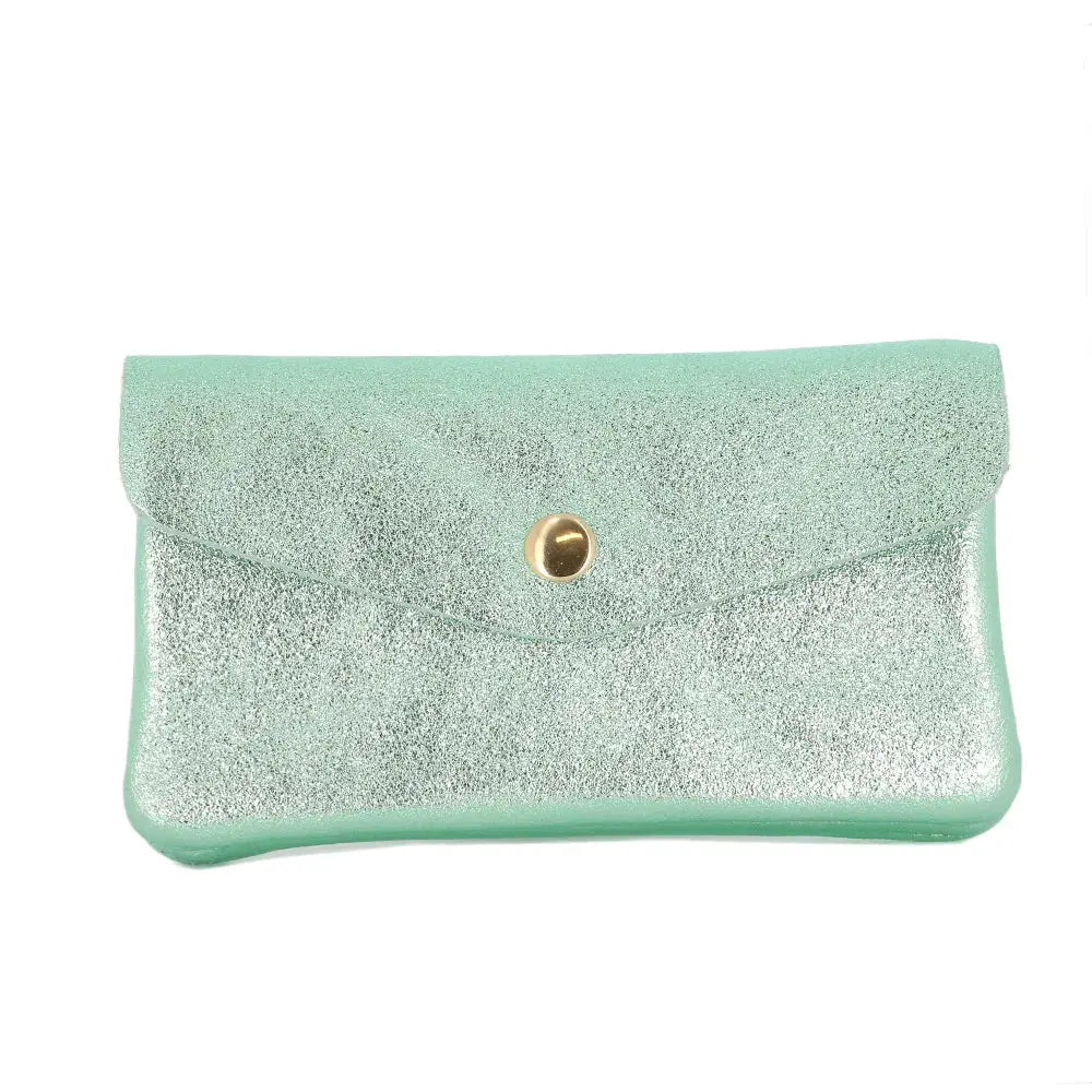 Porte-monnaie cartes femme cuir irisé Vert Clair main image