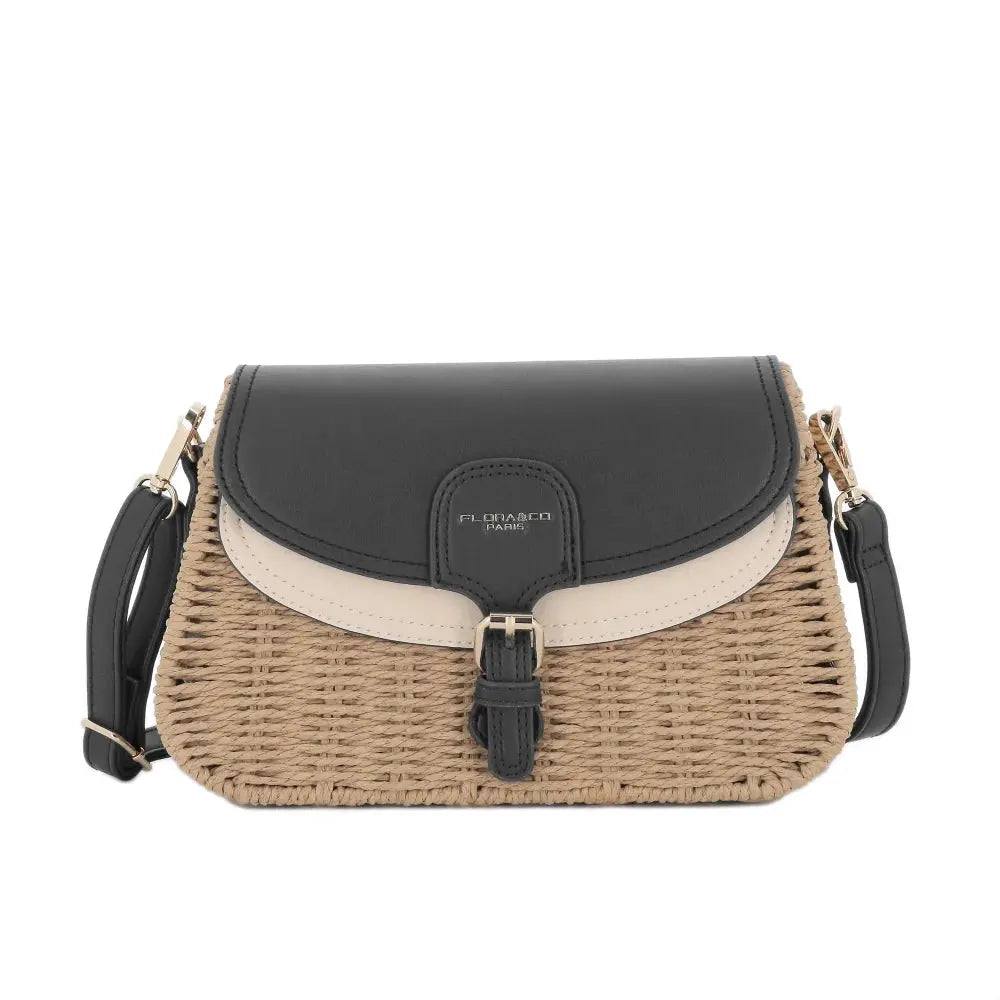 Sac banoulière paille à rabat Noir Flora & co