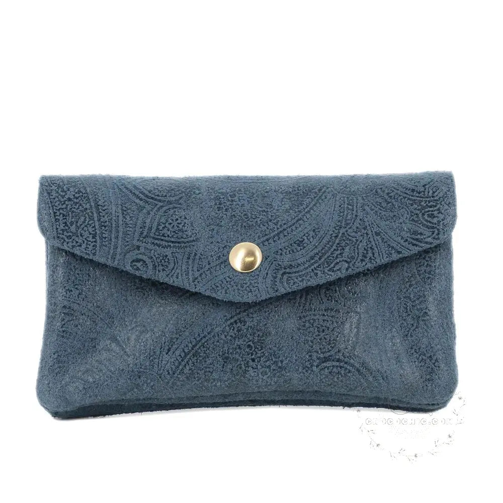 Porte-monnaie mi-long suédé embossé Bleu main image
