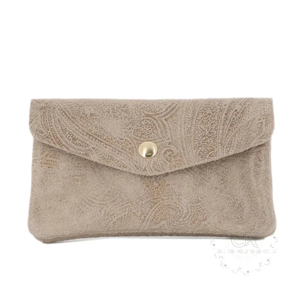 Porte-monnaie mi-long suédé embossé Taupe main image
