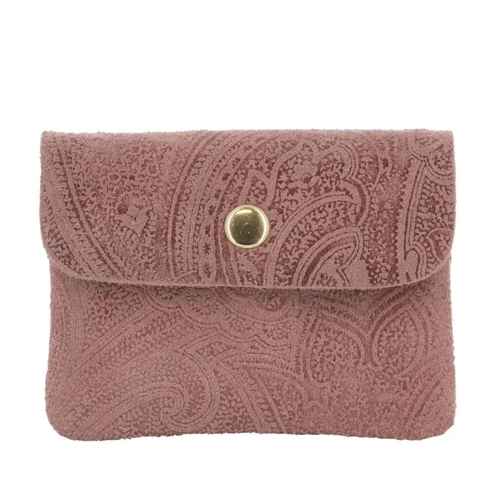 Porte-monnaie court cuir suède embossé Rose main image