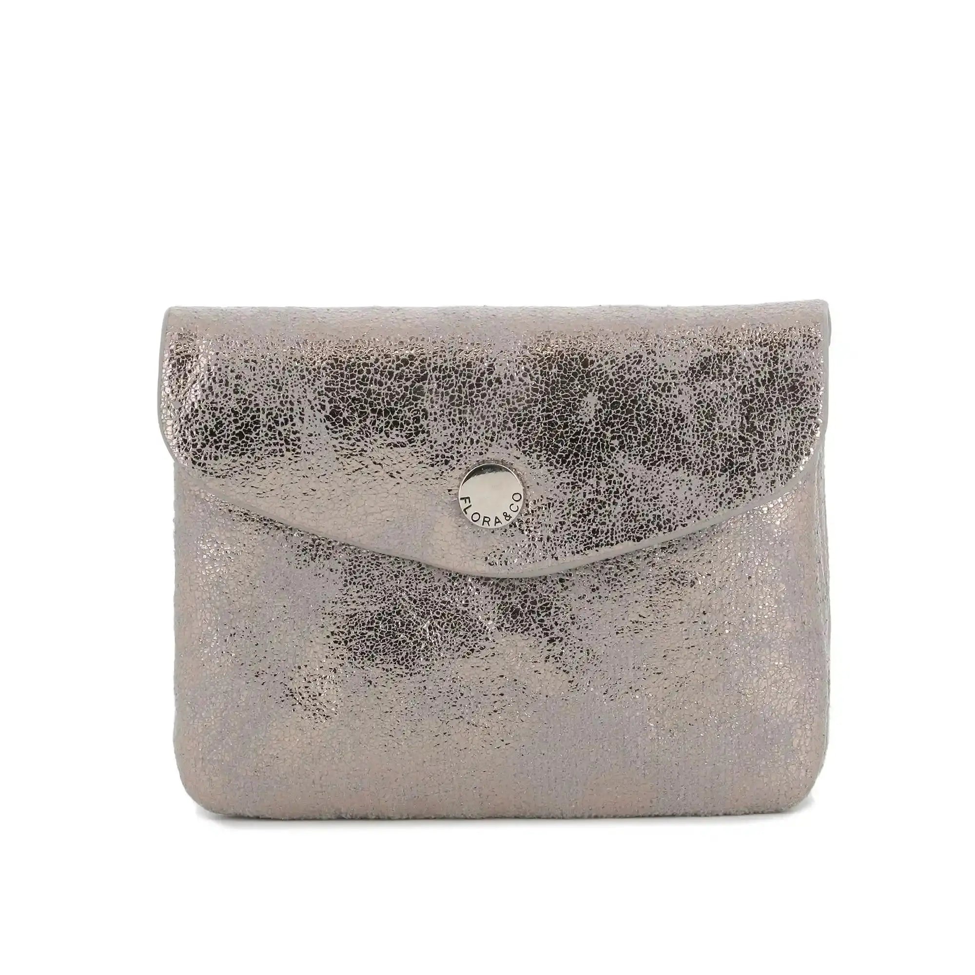 Flora & co Porte-monnaie femme court suède irisé Noir Taupe Métal