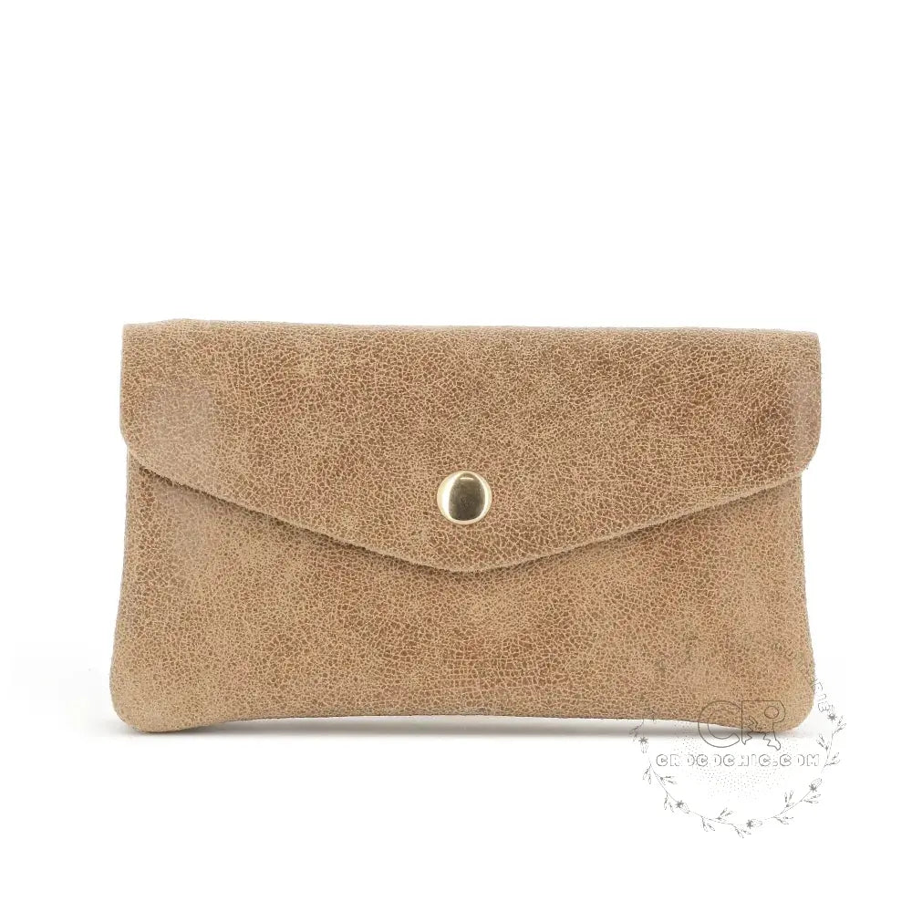 Portefeuille mi-long cuir suédé grainé Taupe main image