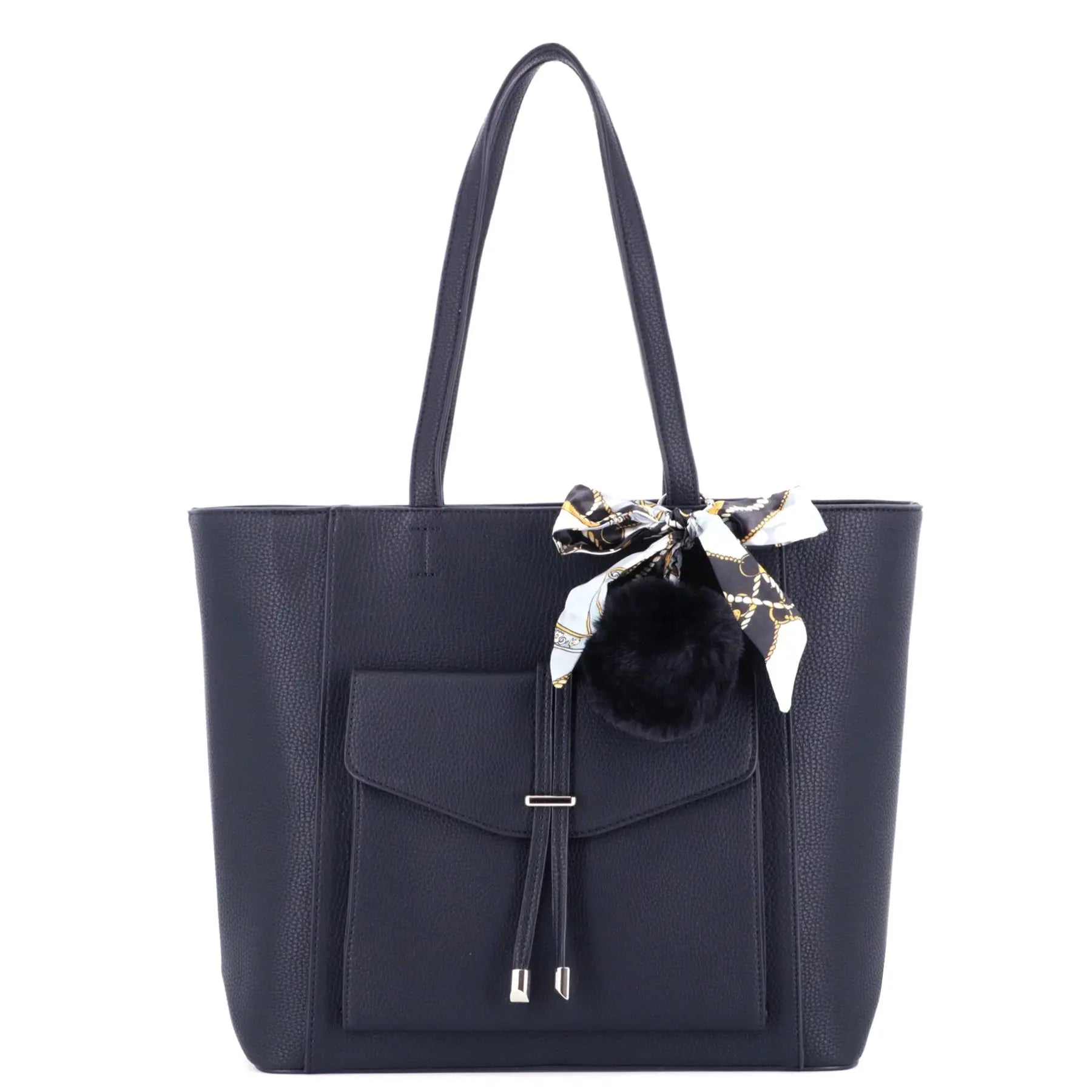 Flora & co Sac cabas femme pompon foulard léger bleu marine