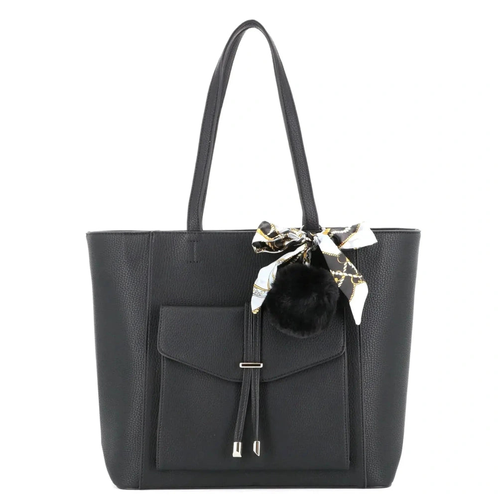 Flora & co Sac cabas femme pompon foulard léger noir