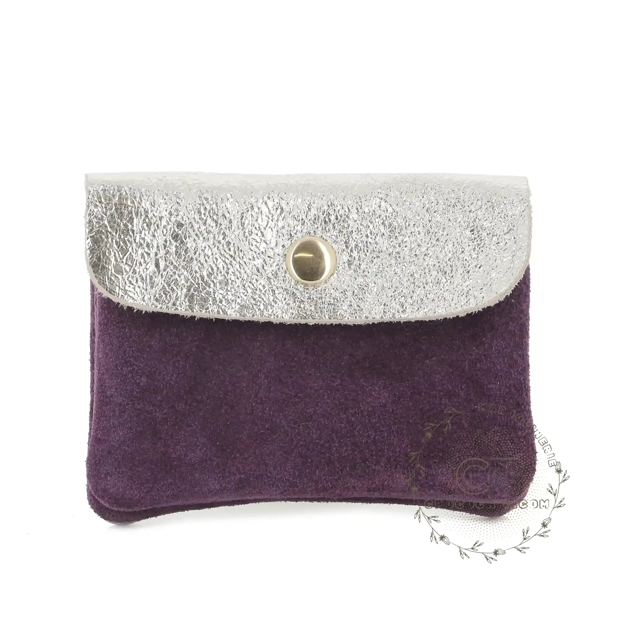 Porte-monnaie cartes cuir suède irisé 043 Violet Made in Italy