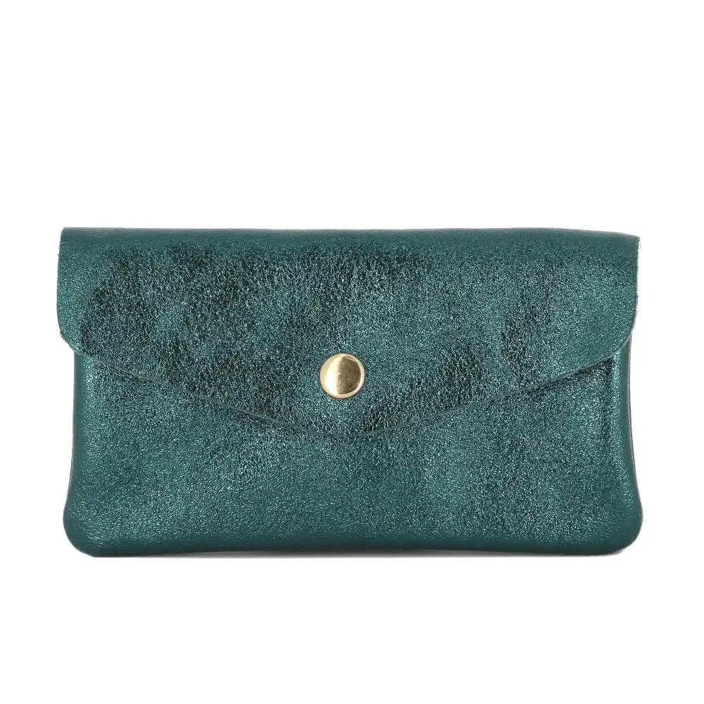 Porte-monnaie cartes femme cuir irisé Bleu Canard main image