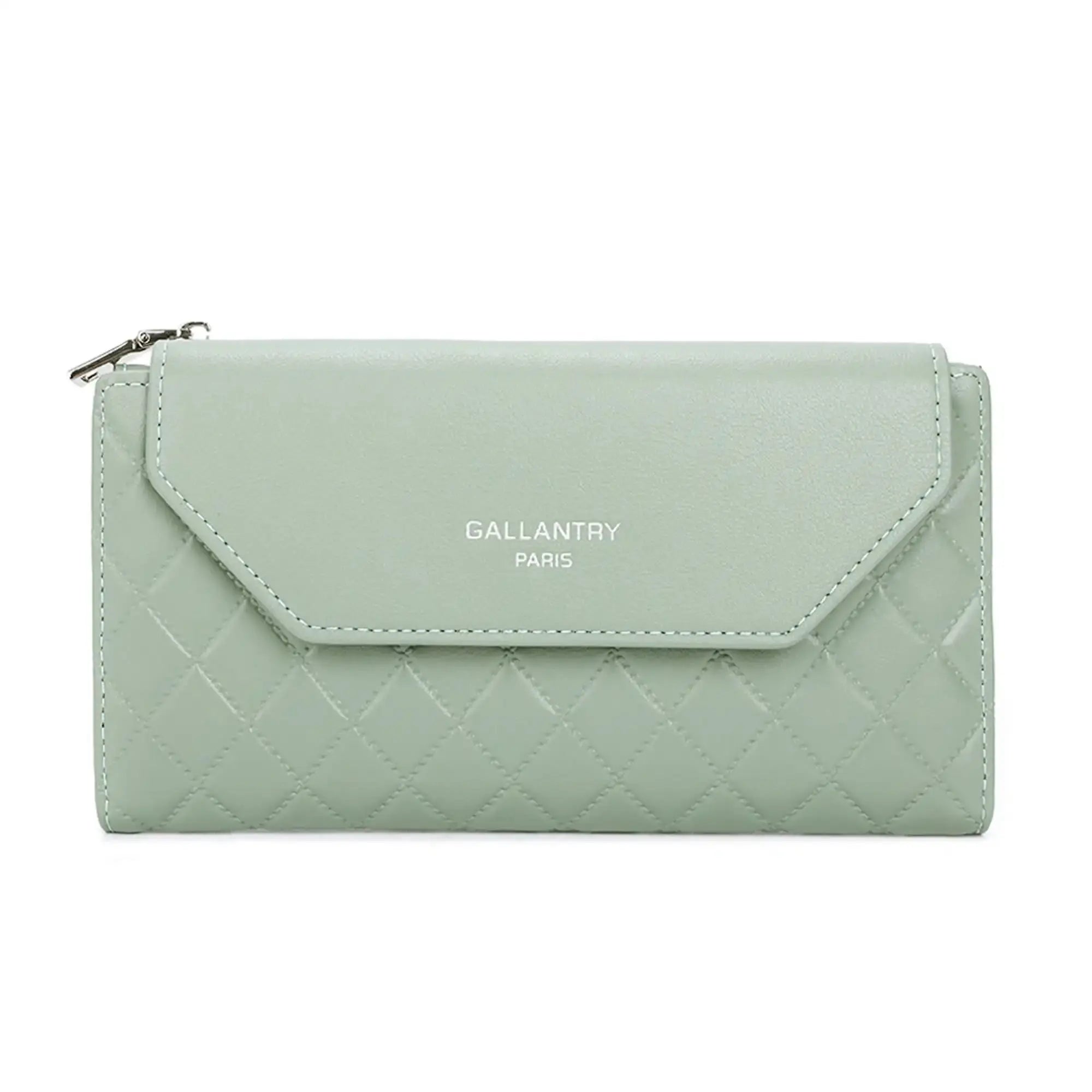 Gallantry Portefeuille longue tri-pli pu cuir matelassé vert
