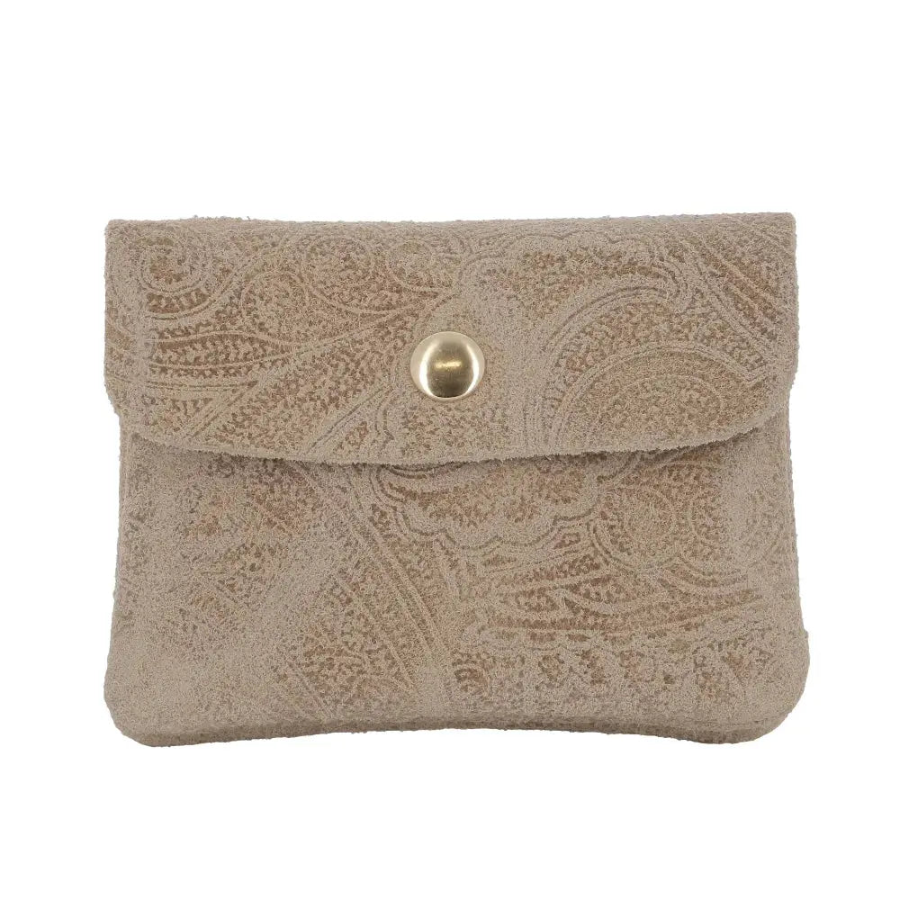 Porte-monnaie court cuir suède embossé Taupe main image