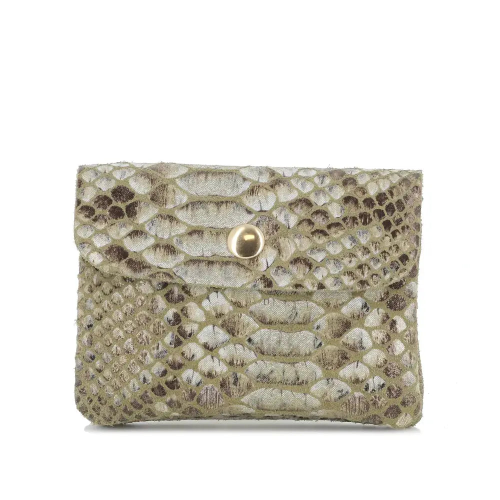 Porte-connaie cartes court cuir python Kaki main image