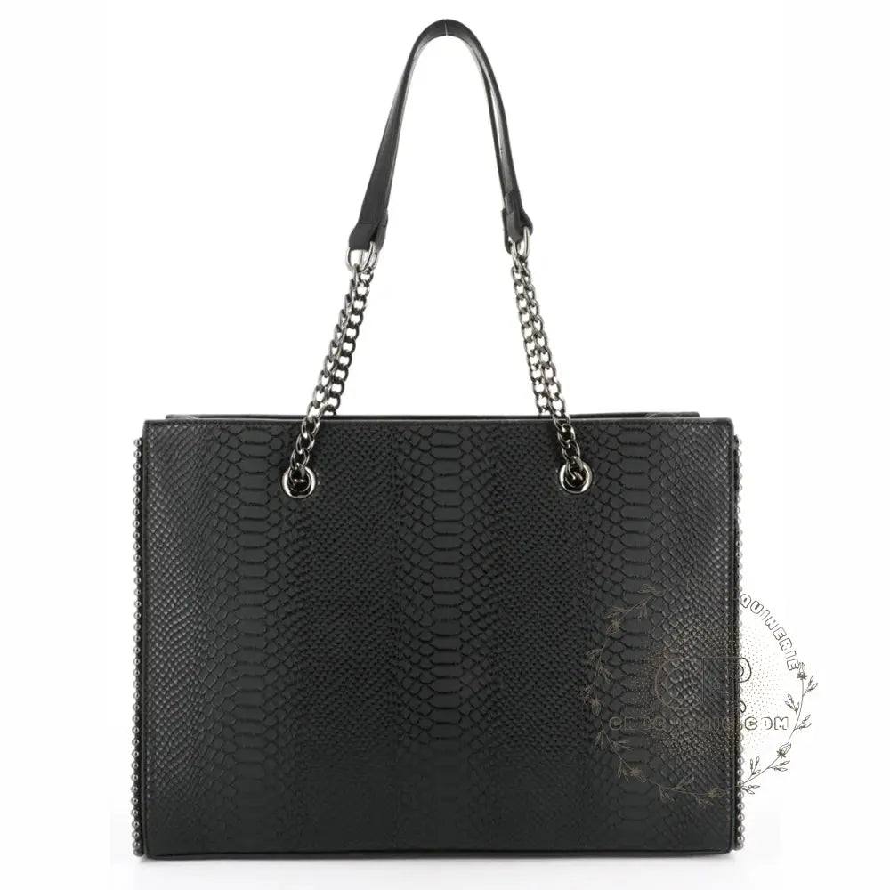 Sac cabas femme chaîne croco a4 noir Crocochic