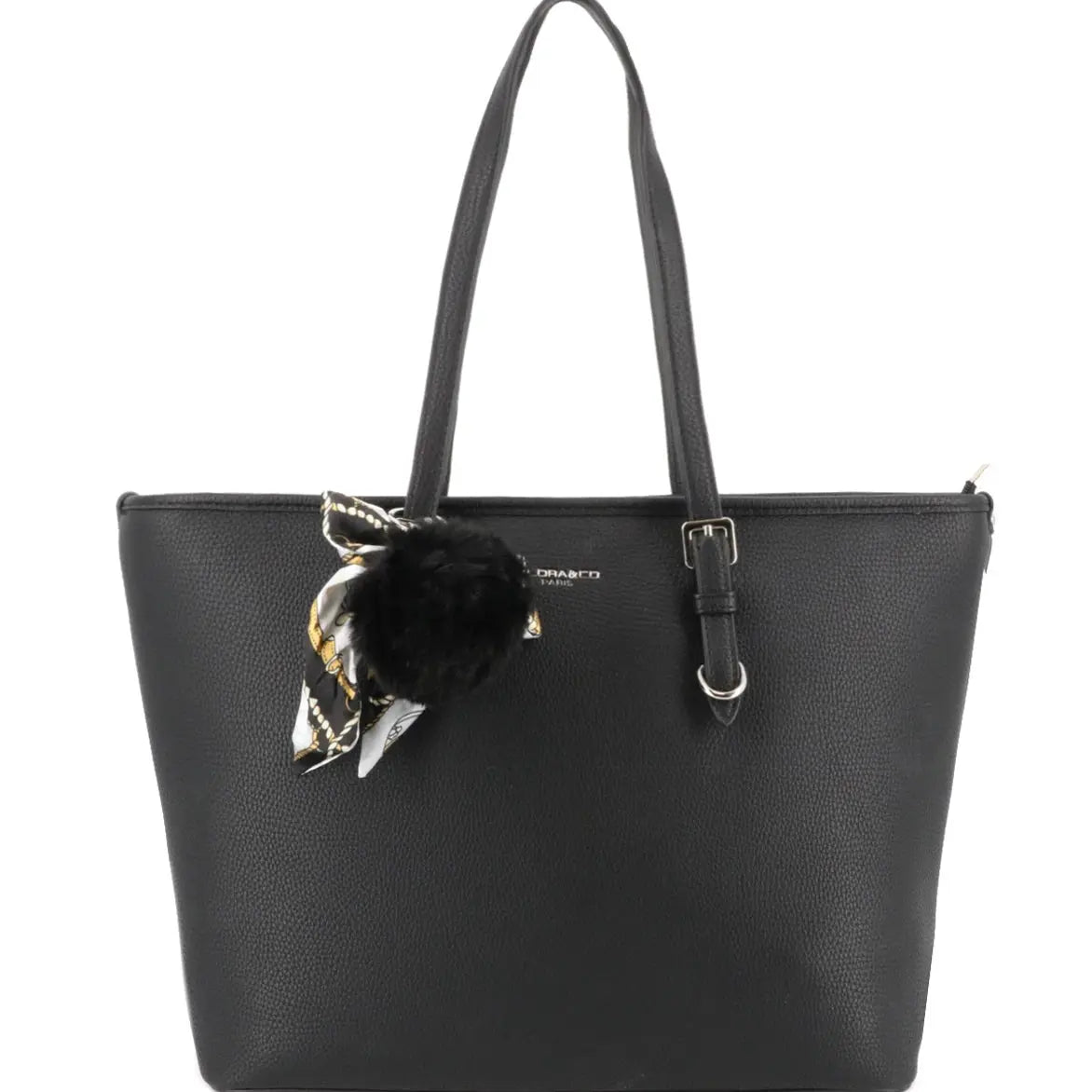 Flora & co Sac cabas femme pompon foulard léger noir