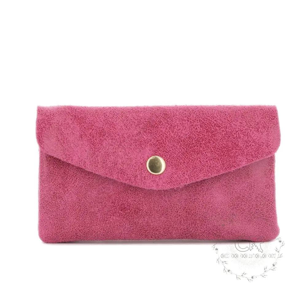 Portefeuille mi-long cuir suédé grainé Fuchsia main image