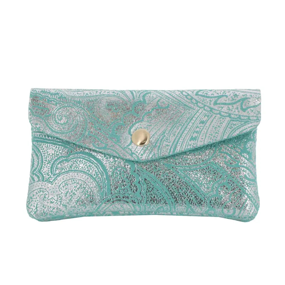 Porte-monnaie long suédé irisé baroque Turquoise main image