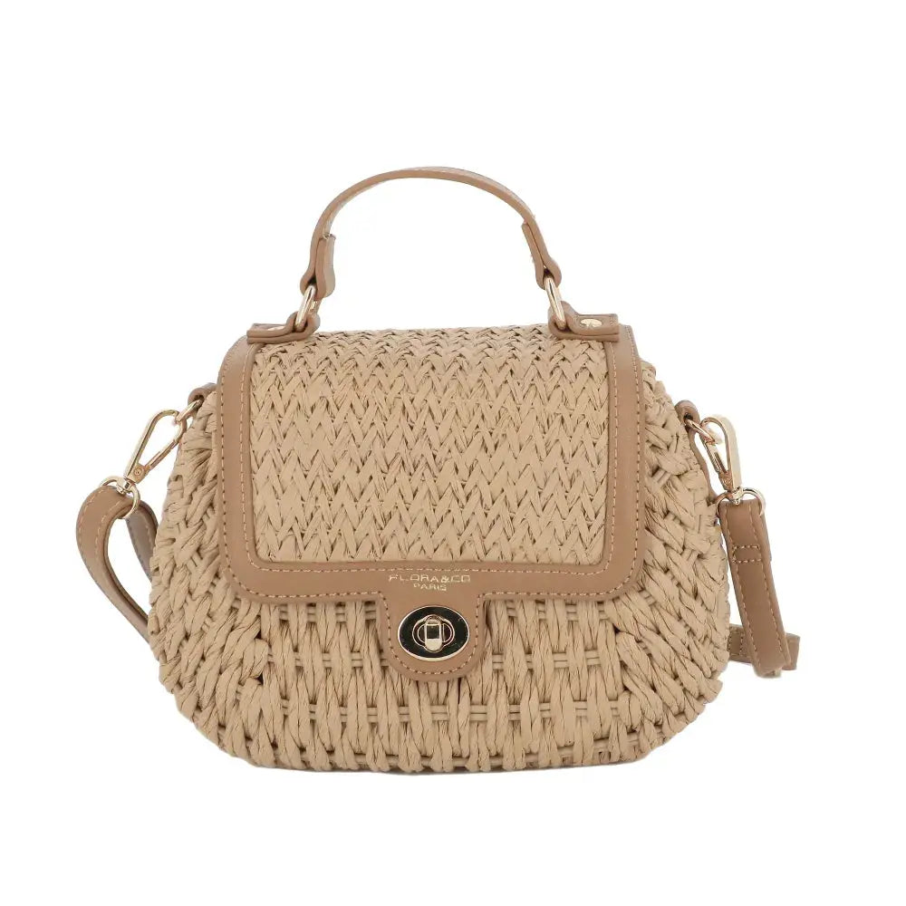 Sac bandoulière en paille à rabat Camel Flora & co