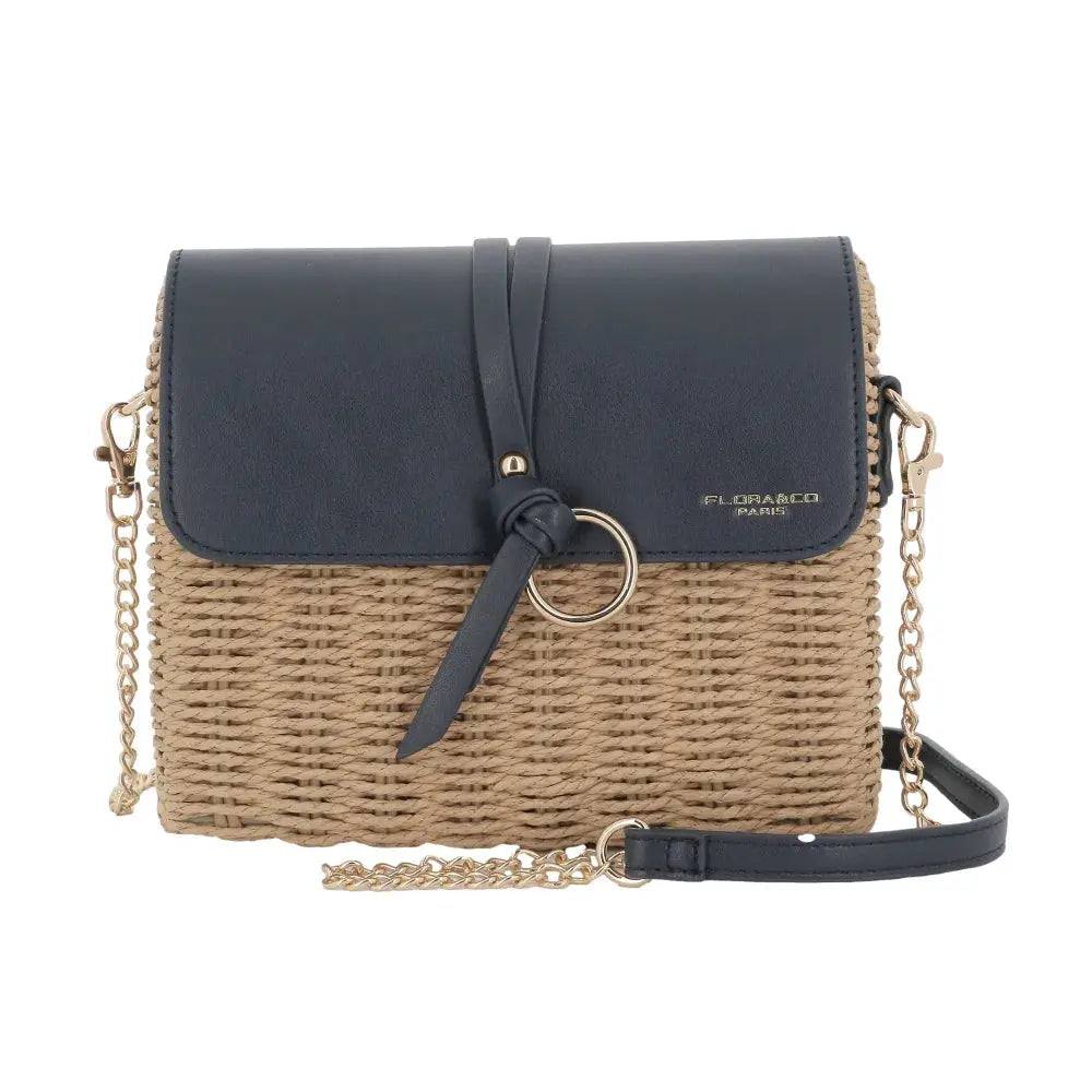 Sac bandoulière chaîne en paille Bleu Flora & co