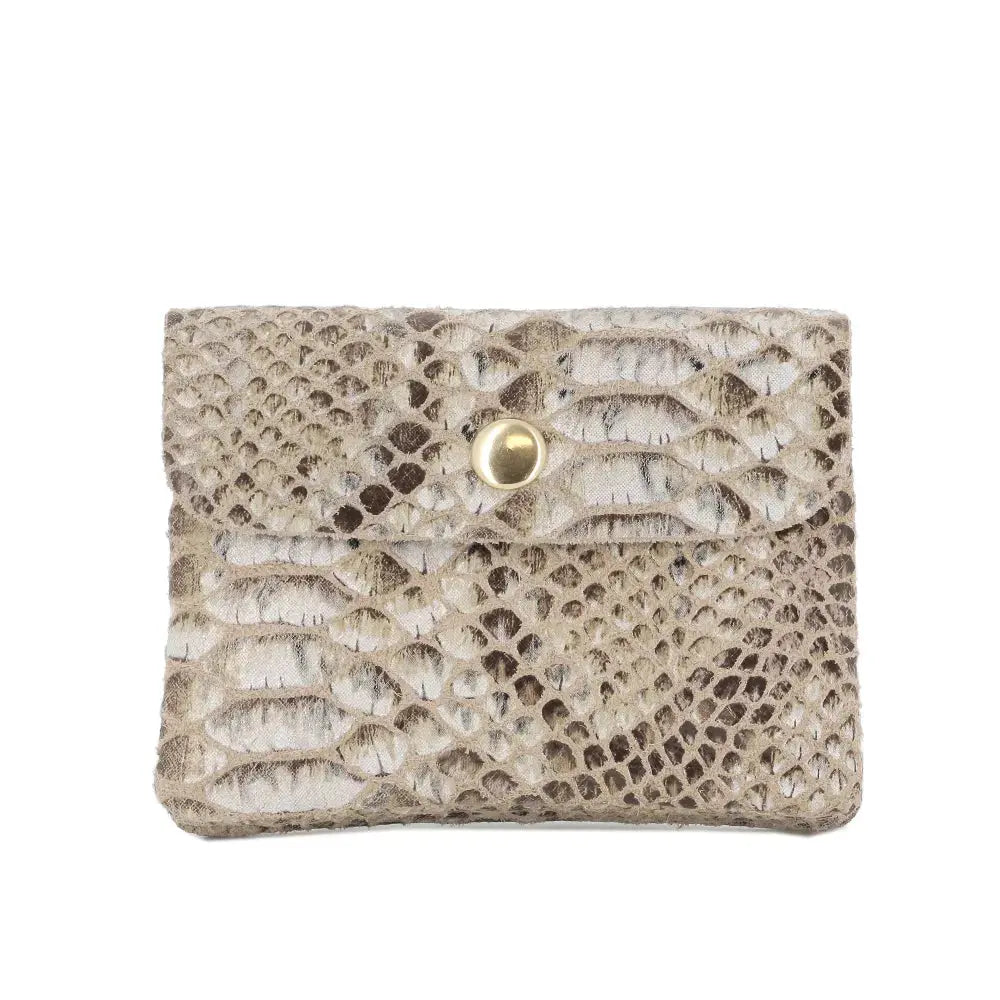 Porte-connaie cartes court cuir python Taupe main image