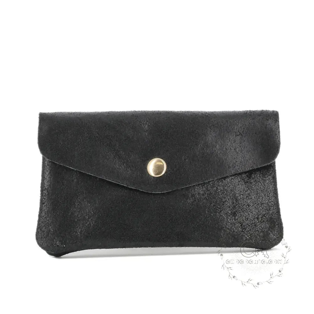 Portefeuille mi-long cuir suédé grainé Noir main image