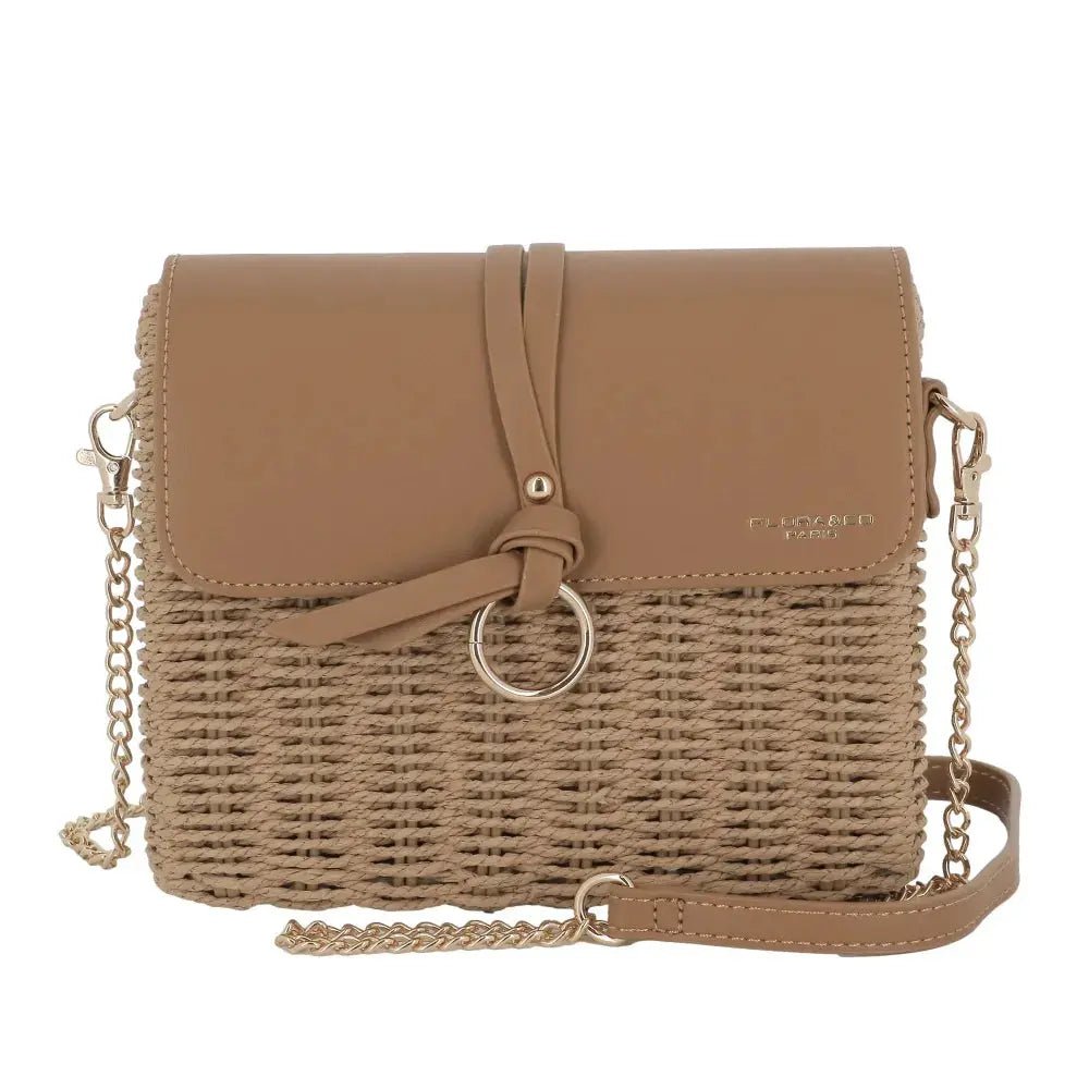 Sac bandoulière chaîne en paille Beige Taupe Flora & co