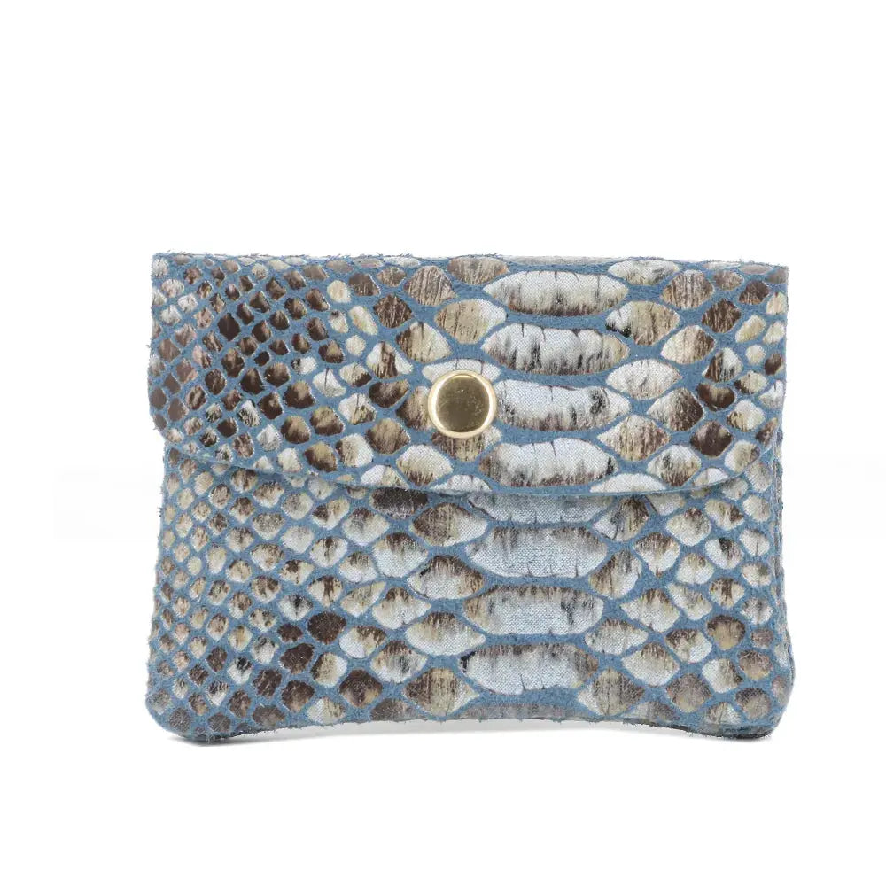 Porte-connaie cartes court cuir python Bleu main image