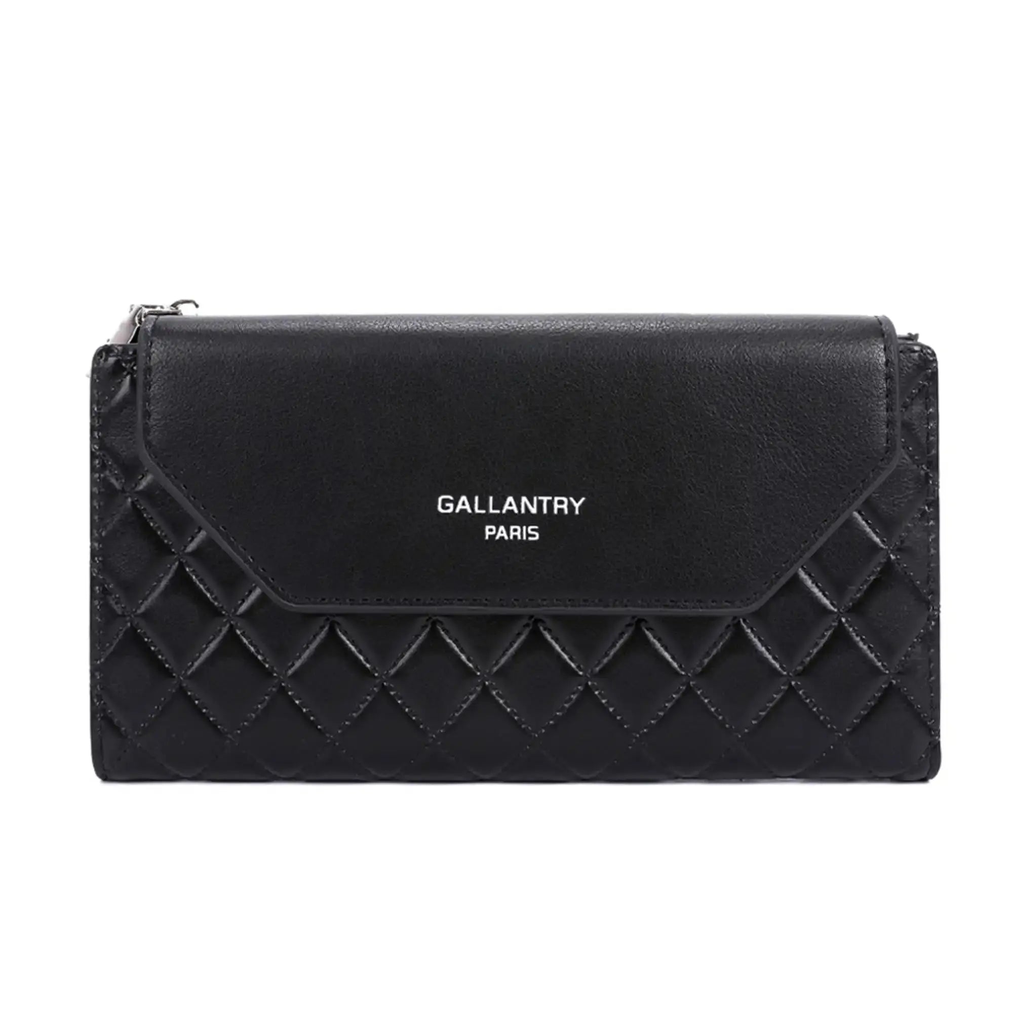 Gallantry Portefeuille longue tri-pli pu cuir matelassé noir