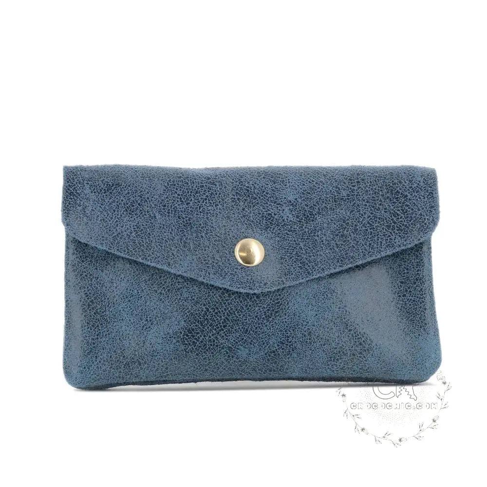 Portefeuille mi-long cuir suédé grainé Bleu Marine main image