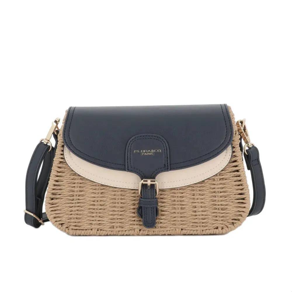 Sac banoulière paille à rabat Bleu Flora & co