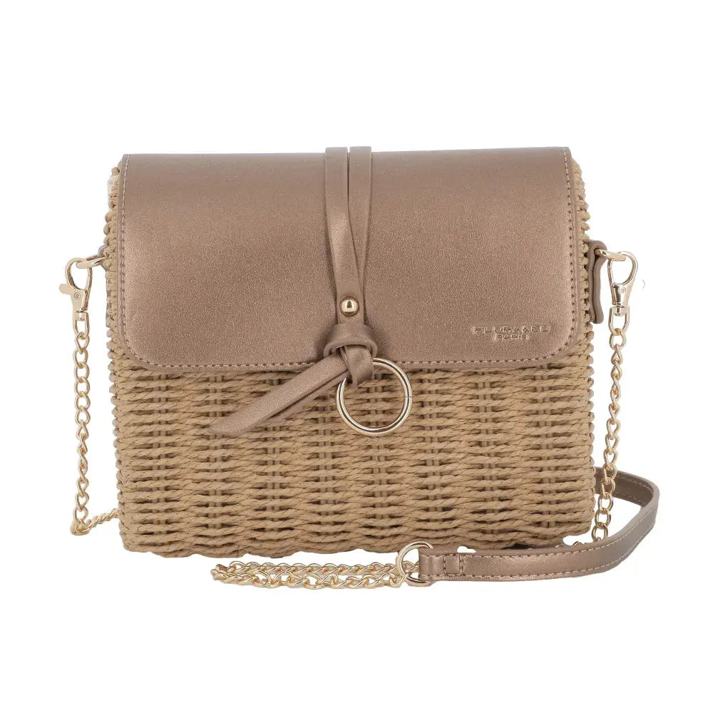 Sac bandoulière chaîne en paille Marron Métal Flora & co