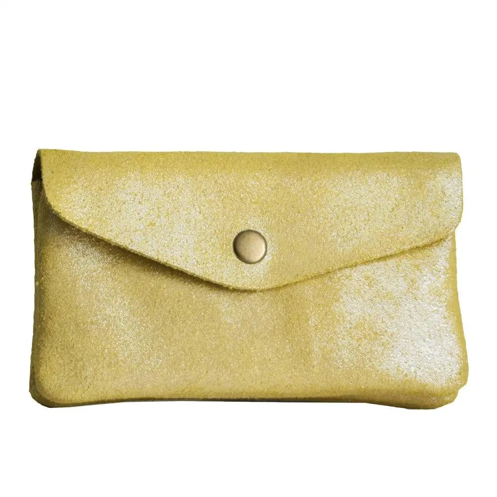 Made in Italy Porte-monnaie cuir daim irisé femme moutarde