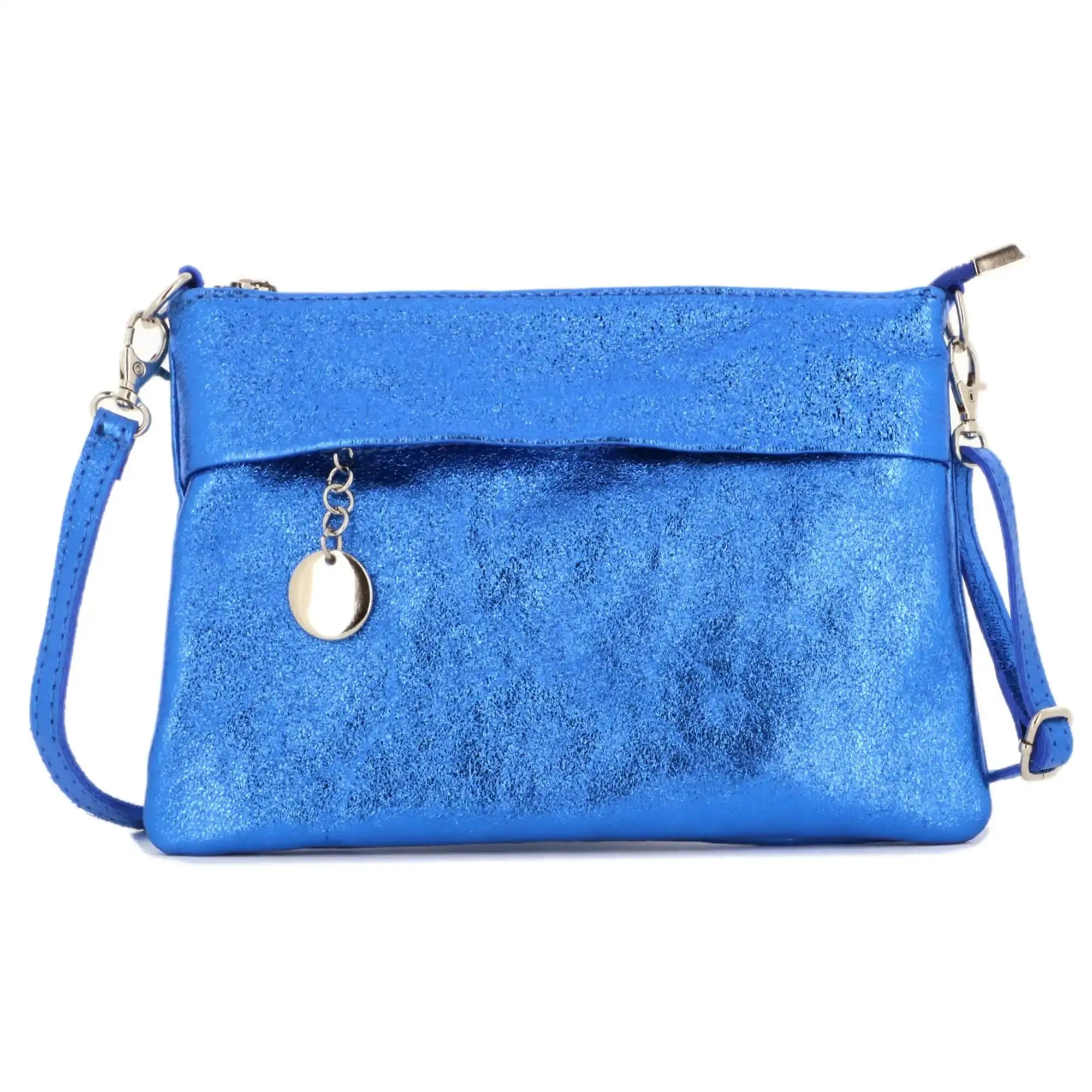 Made in Italy Pochette bandoulière cuir irisé lanière Bleu