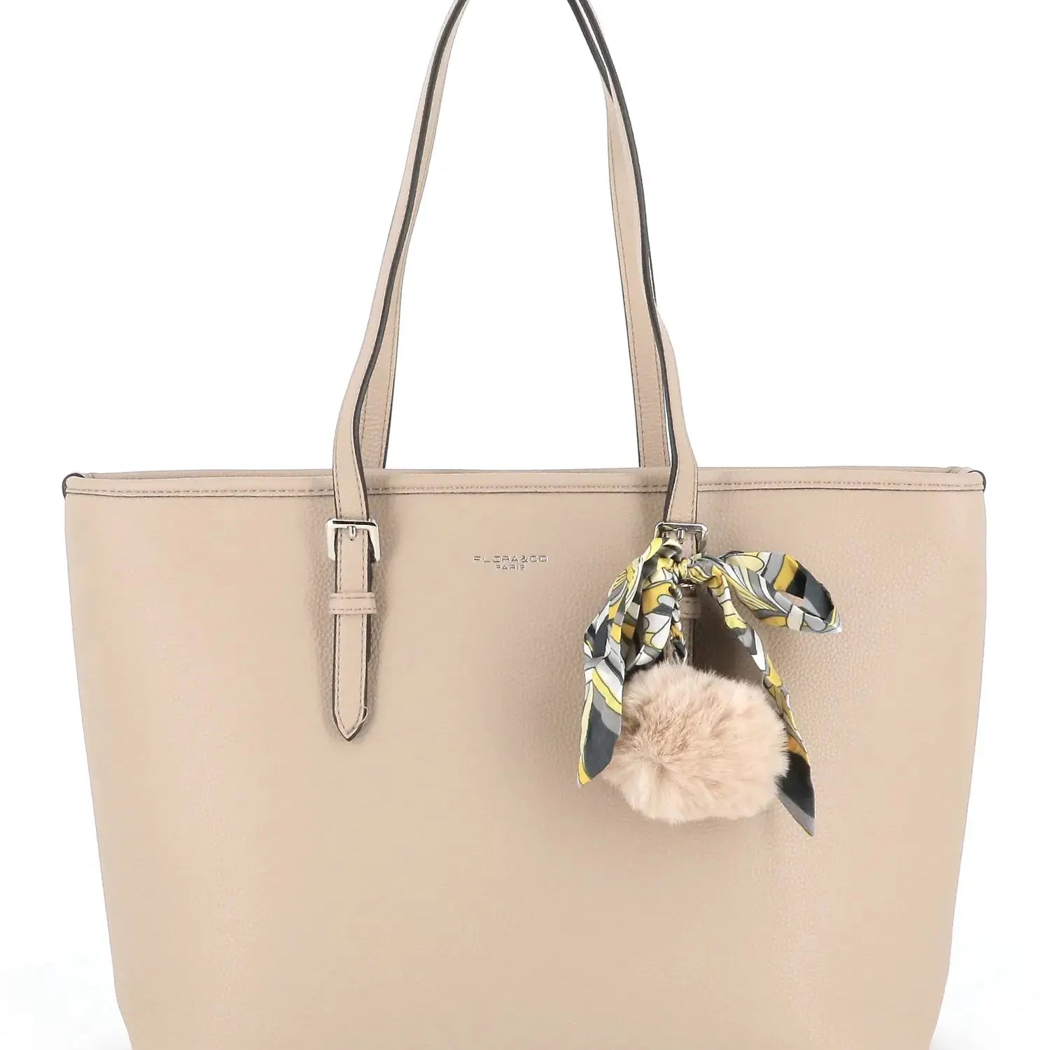 Flora & co Sac cabas femme pompon foulard léger beige