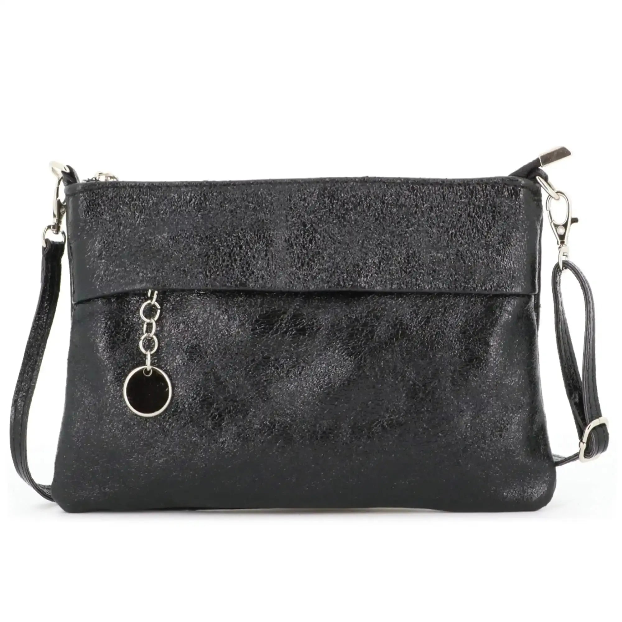 Made in Italy Pochette bandoulière cuir irisé lanière Noir