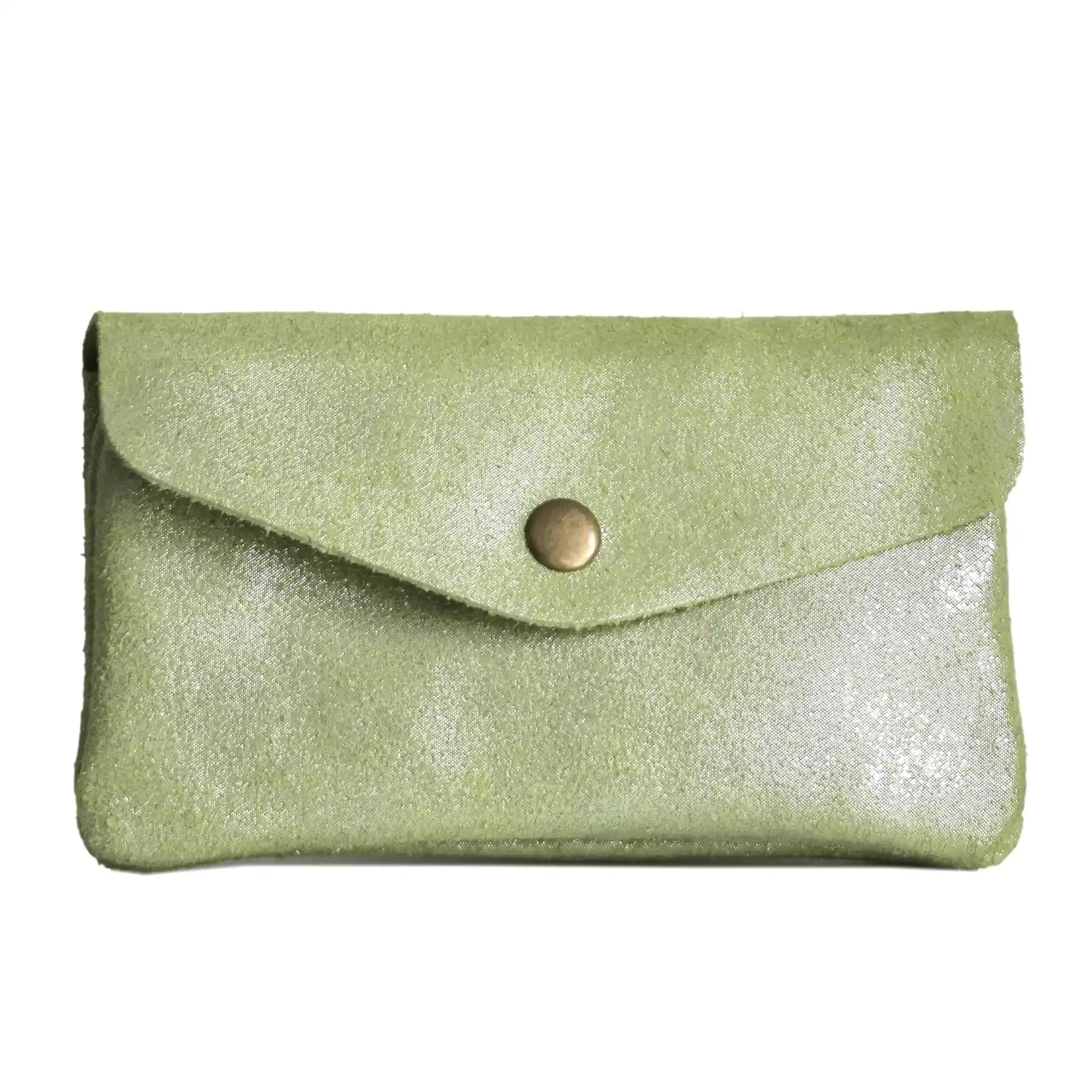 Made in Italy Porte-monnaie cuir daim irisé femme vert