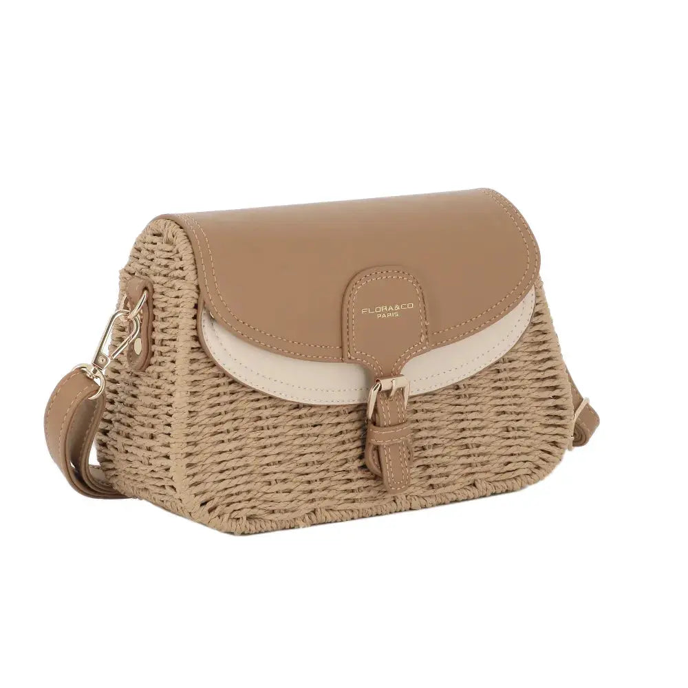 Sac banoulière paille à rabat Camel Flora & co