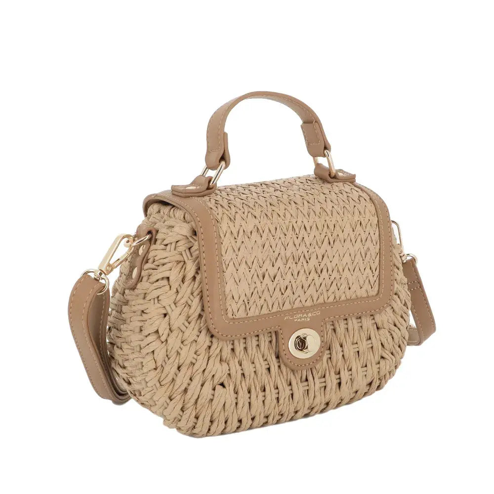 Sac bandoulière en paille à rabat Camel Flora & co