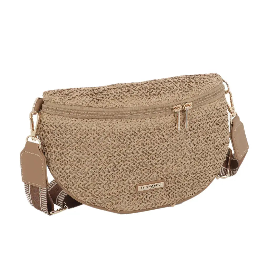 Sac banane paille tressé Camel Flora & co