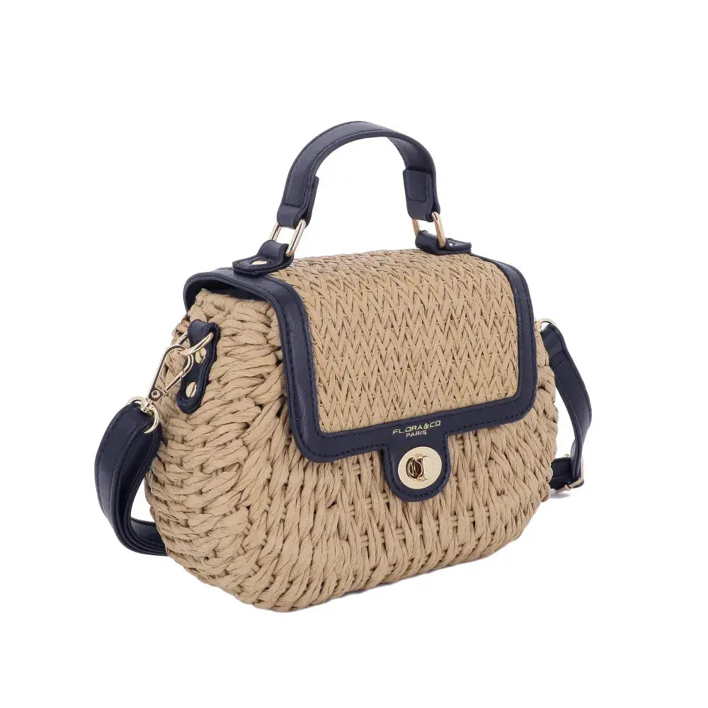 Sac bandoulière en paille à rabat Bleu Flora & co