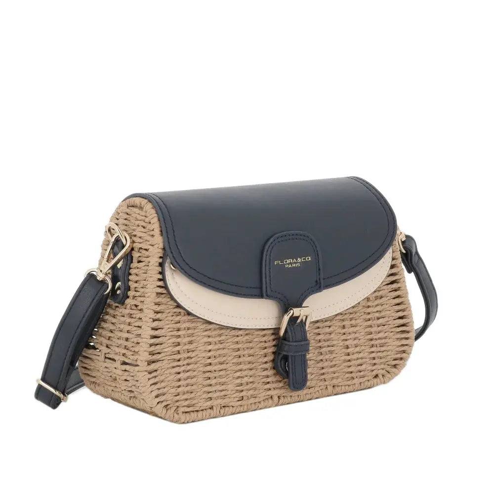 Sac banoulière paille à rabat Bleu Flora & co