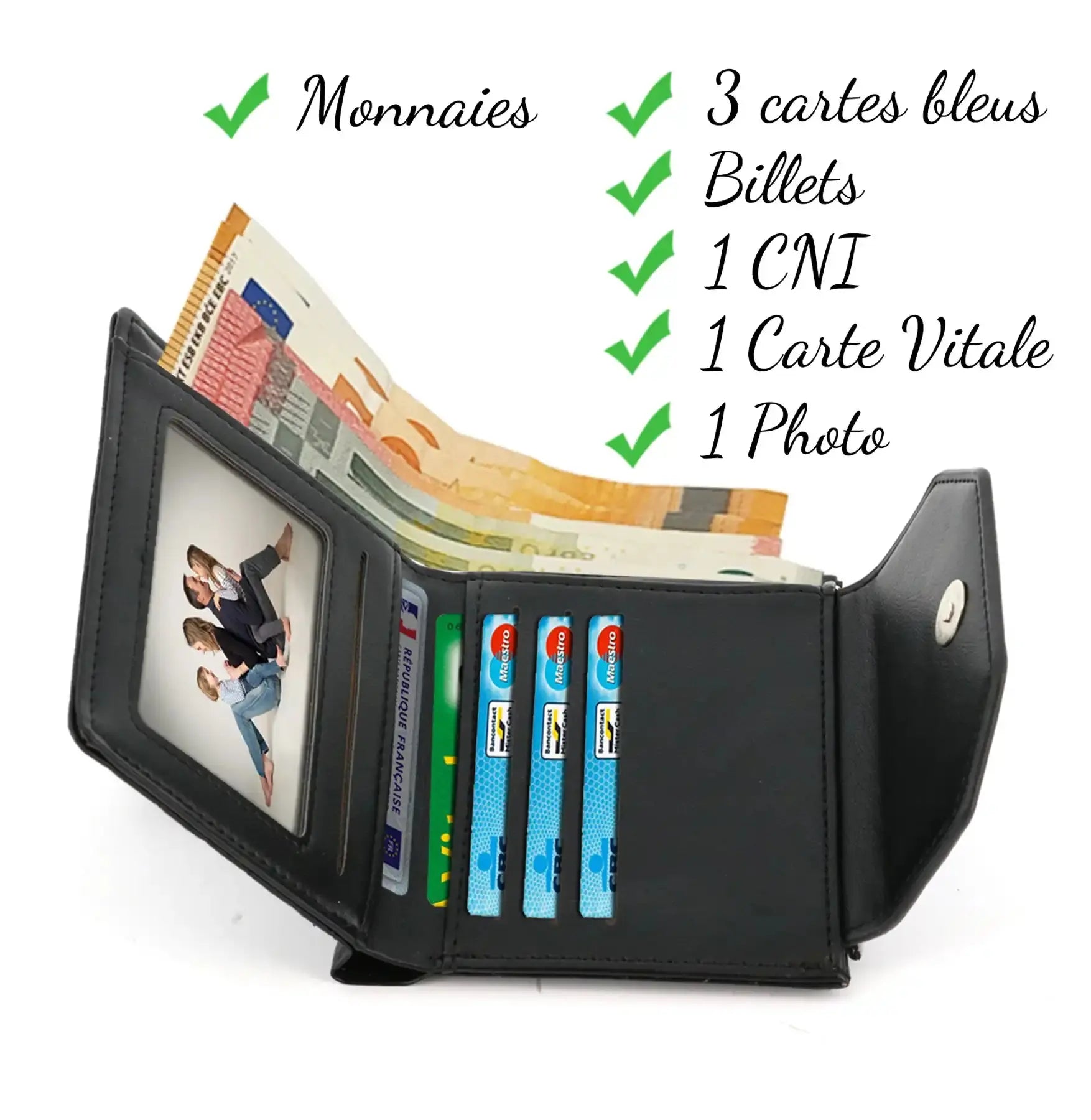 Gallantry Portefeuille monnaie femme matélatissé noir