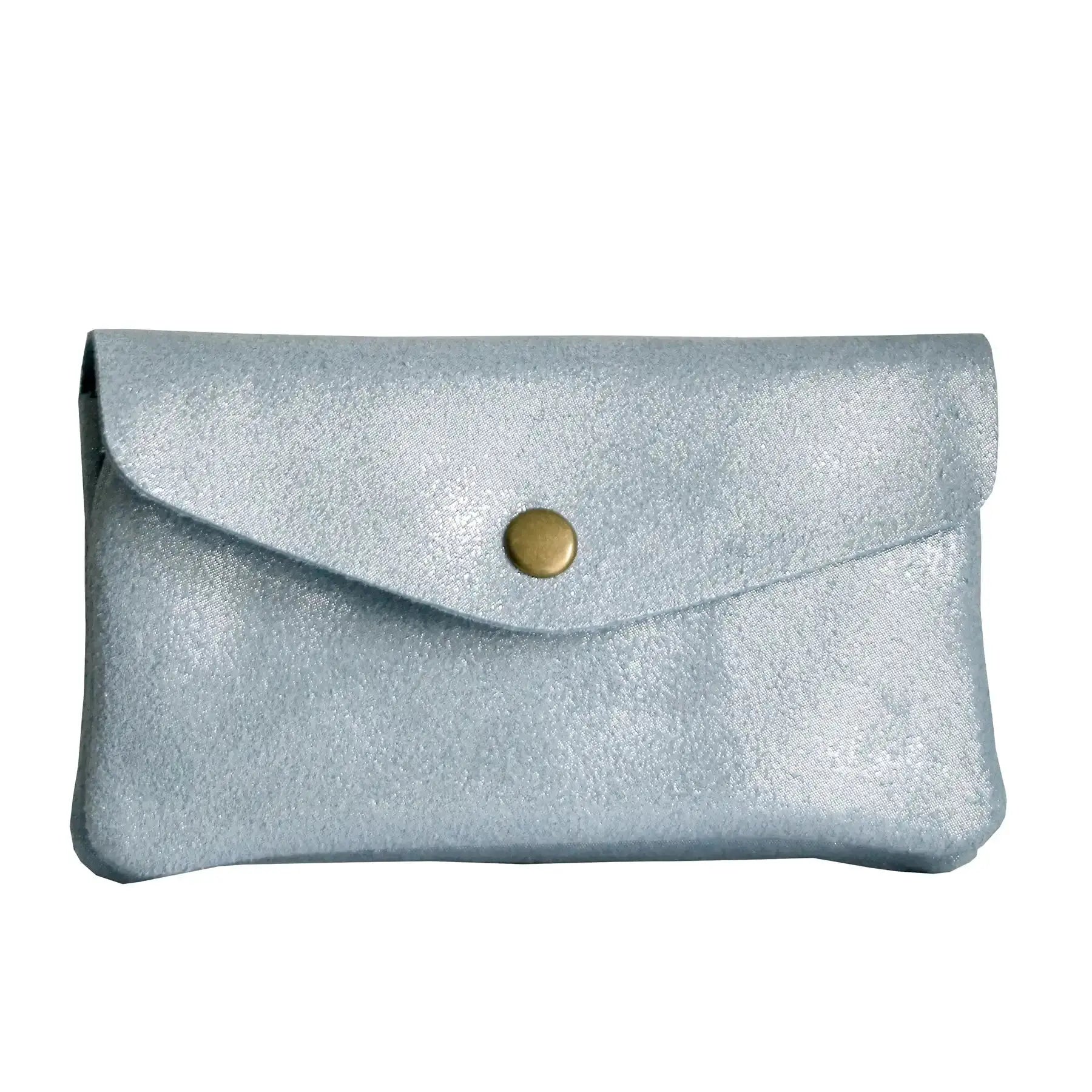 Made in Italy Porte-monnaie cuir daim irisé femme bleu clair