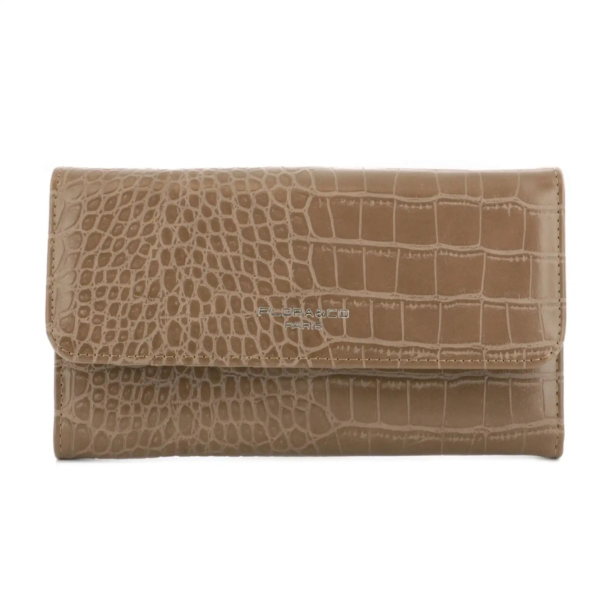 Flora & co Portefeuille croco long à triple pli taupe