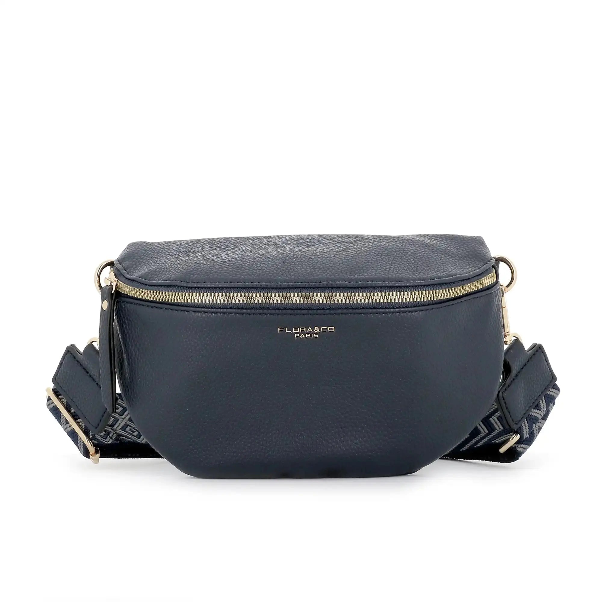 Flora & co Sac banane femme brodée pu cuir grainé bleu